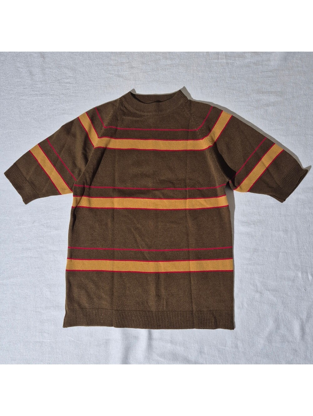 60s 70s Towncraft Womens Brown striped short sleeve knit shirt S/M See Measures